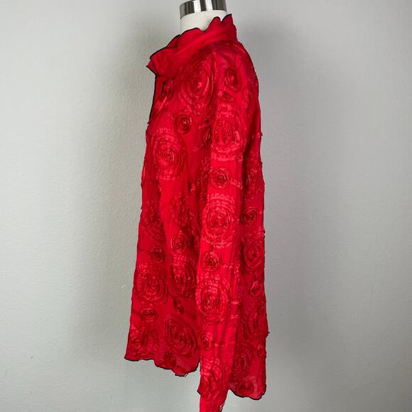 John Mark Red 3D Embellished Button Lagenlook Top XL - Picture 7 of 10